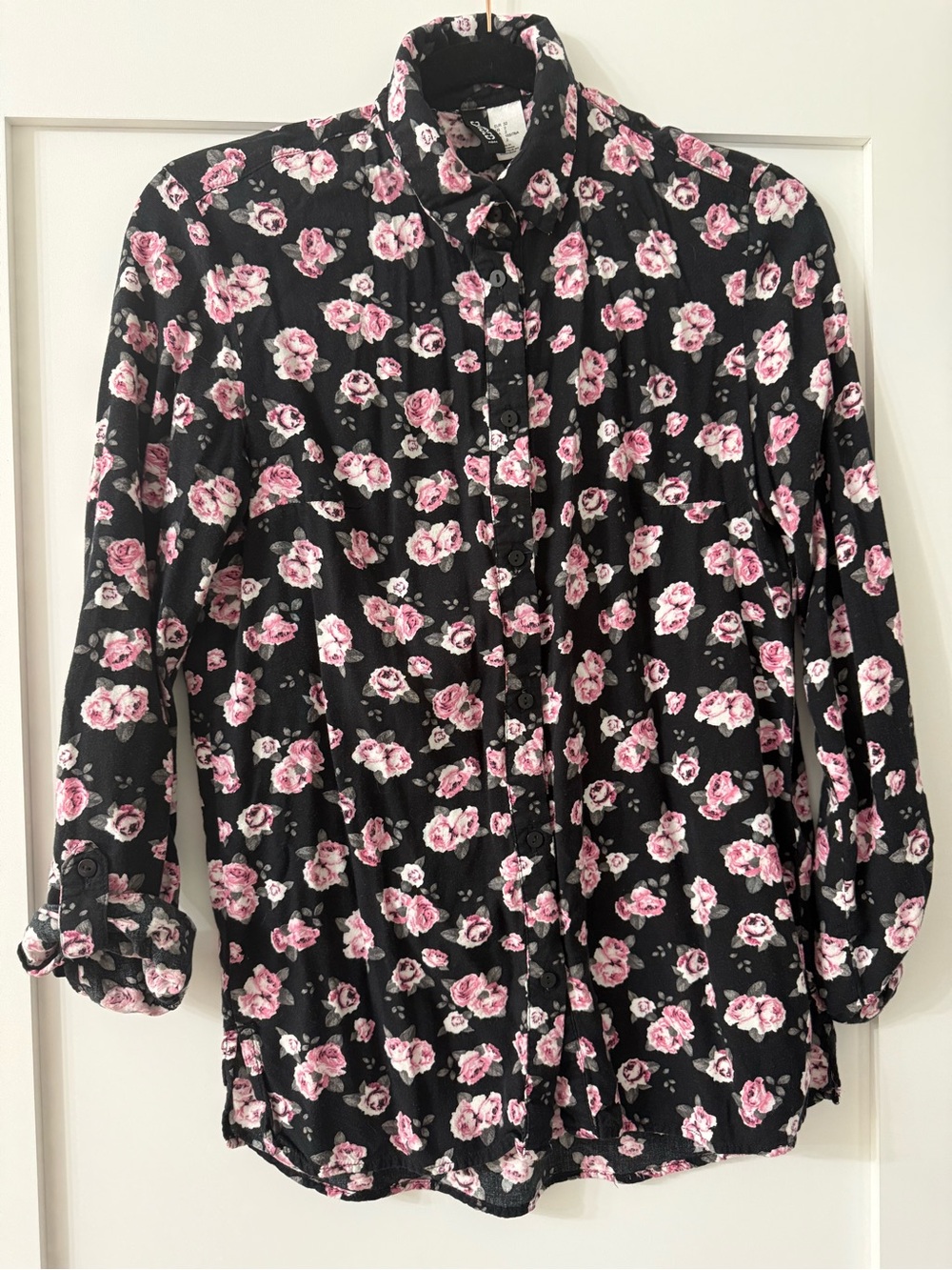 H&M Black Blouse with Pink Floral Print